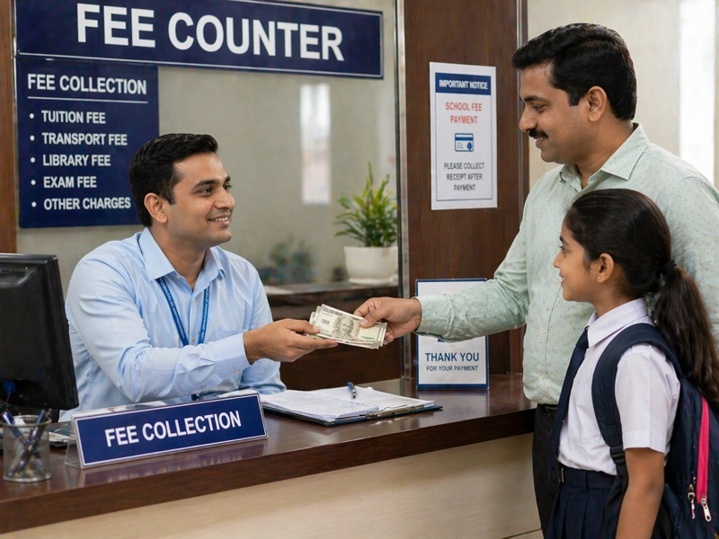 Fees Receipt — unpaid fees and SMS desktop screen in Edusoft Lite