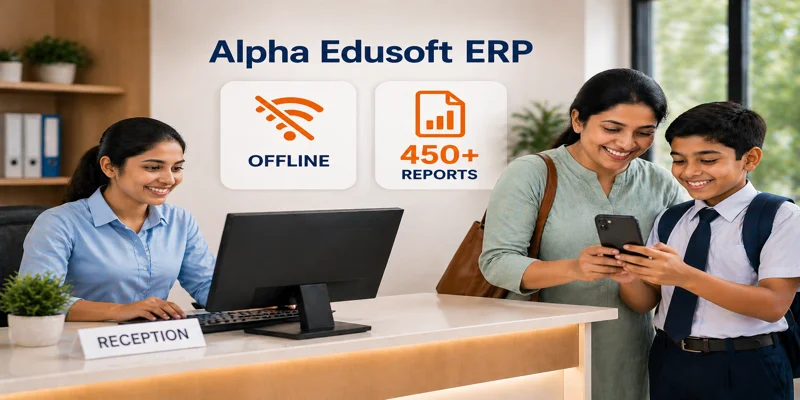 Students using computers in a classroom for institute ERP